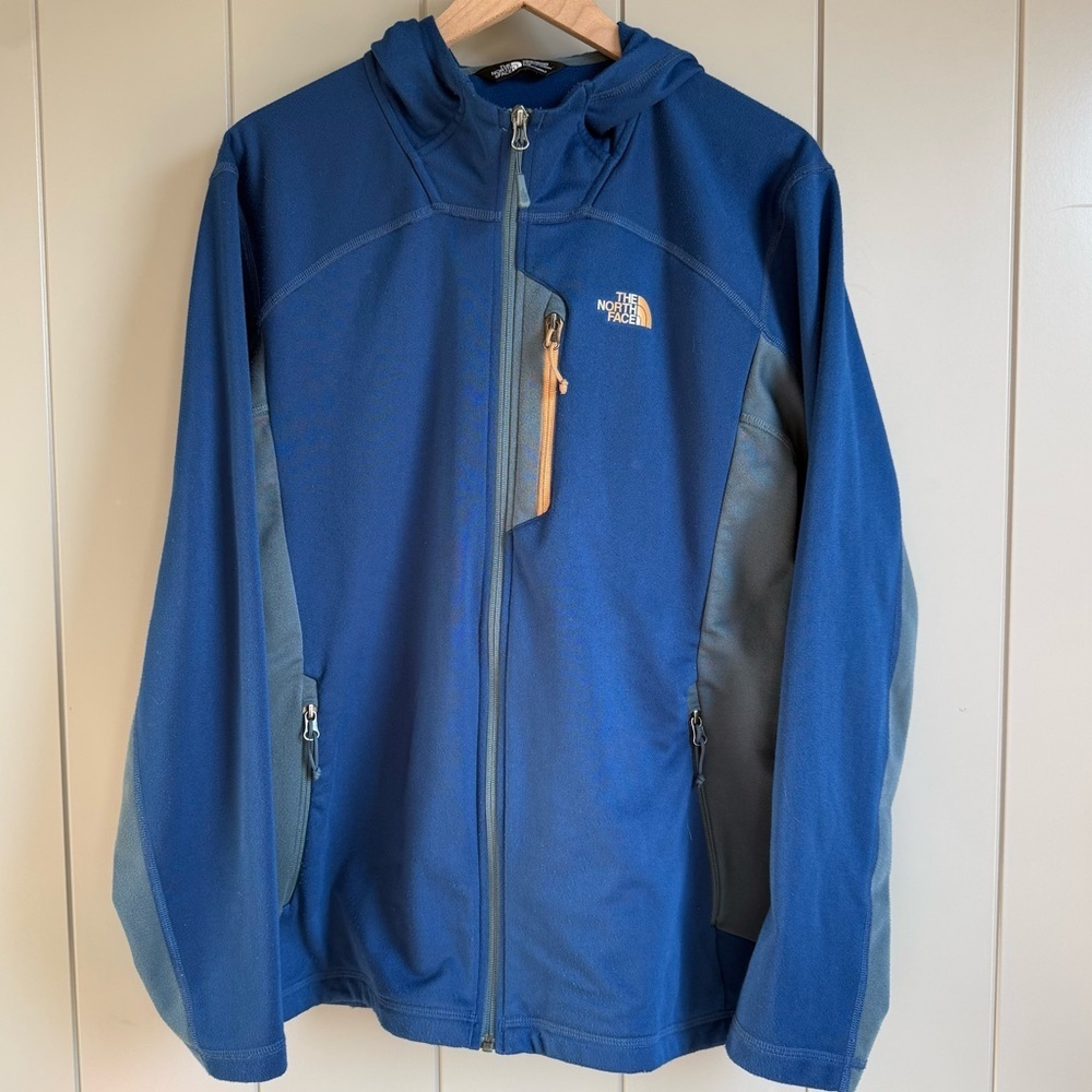The North Face AO Softshell Hoodie Shady Blue Grey Mens Large Outdoor Hiking